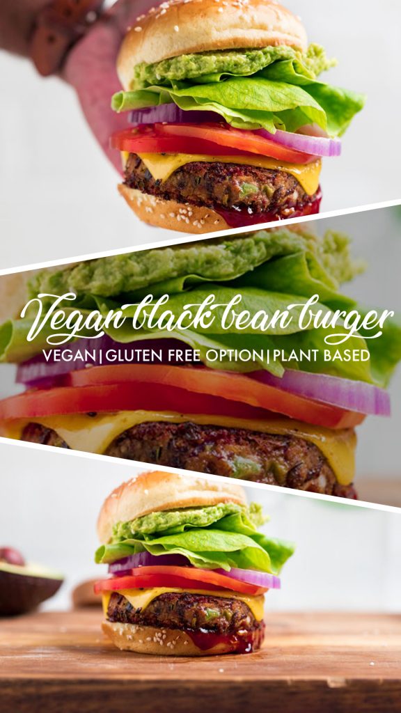 a collage of vegan black bean burgers.