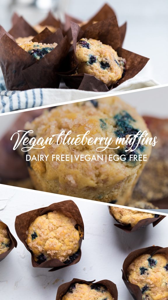 a collage of vegan blueberry muffins.