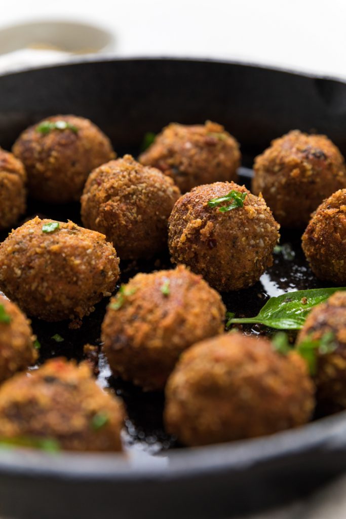 a dozen vegan Italian meatballs.
