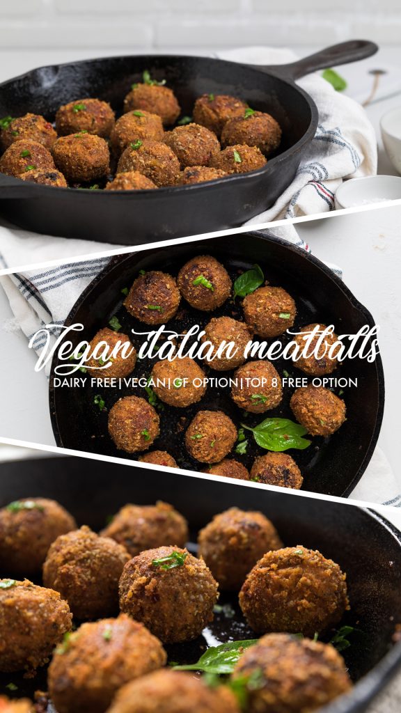 a collage of vegan italian meatballs.