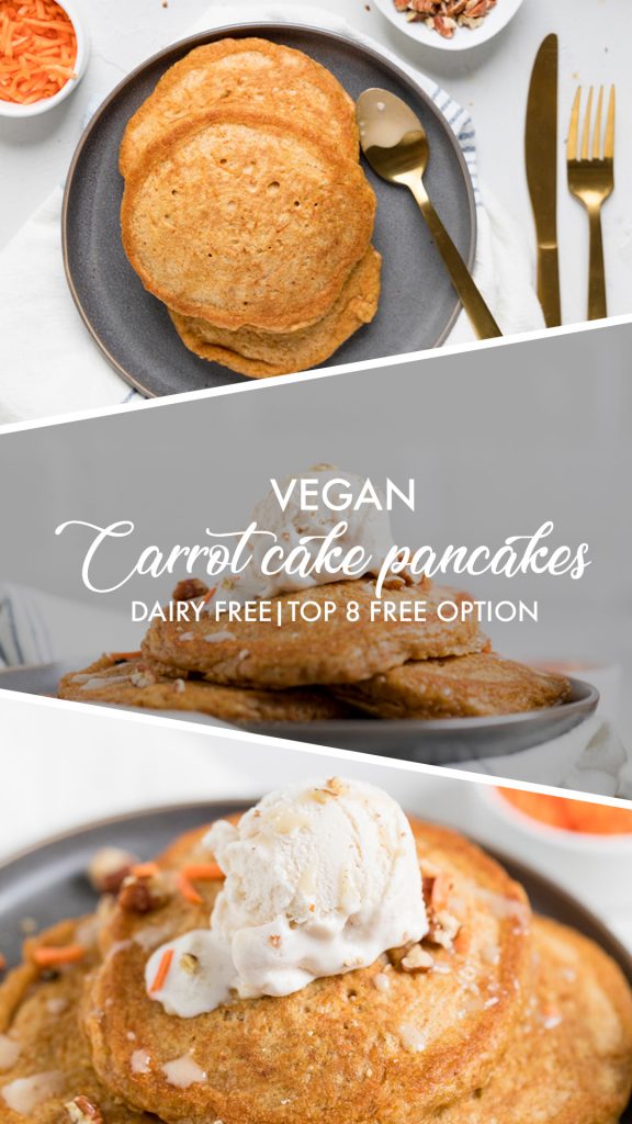 a collage of vegan carrot cake pancakes.
