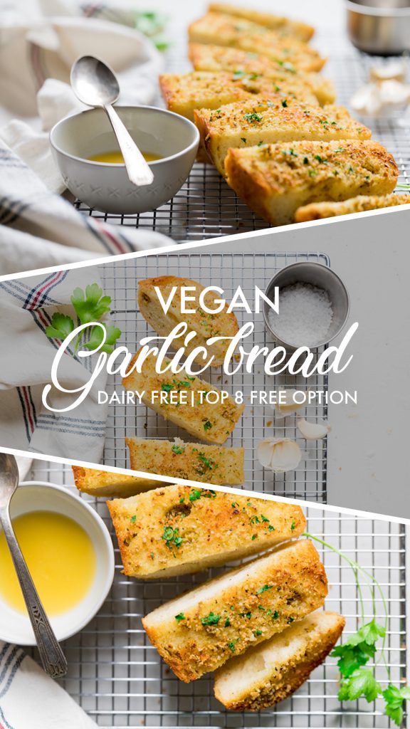 a collage of vegan garlic bread.