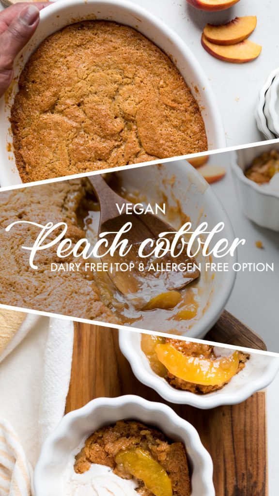 A collage of Vegan peach cobbler.