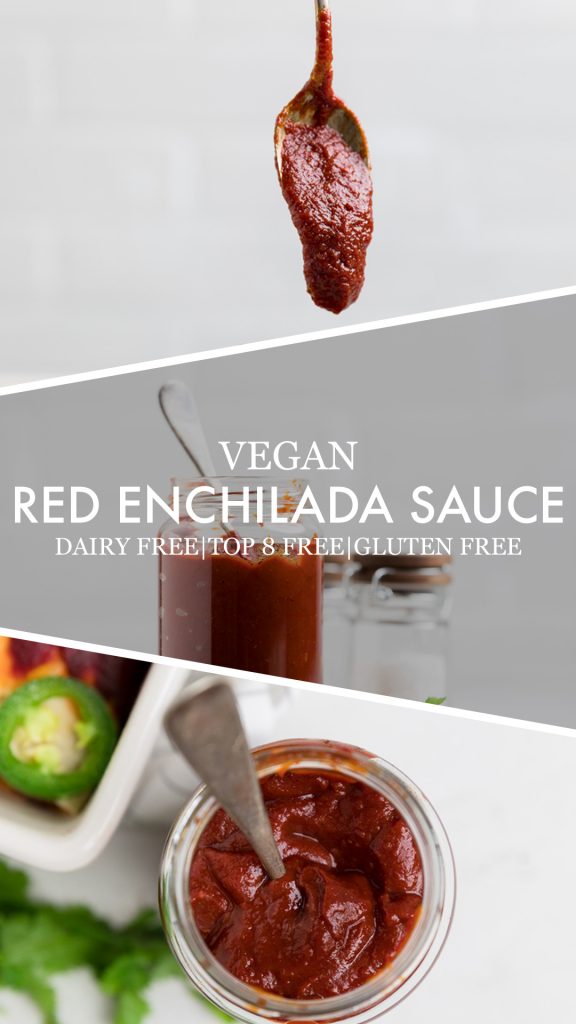 collage of vegan red enchilada sauce.