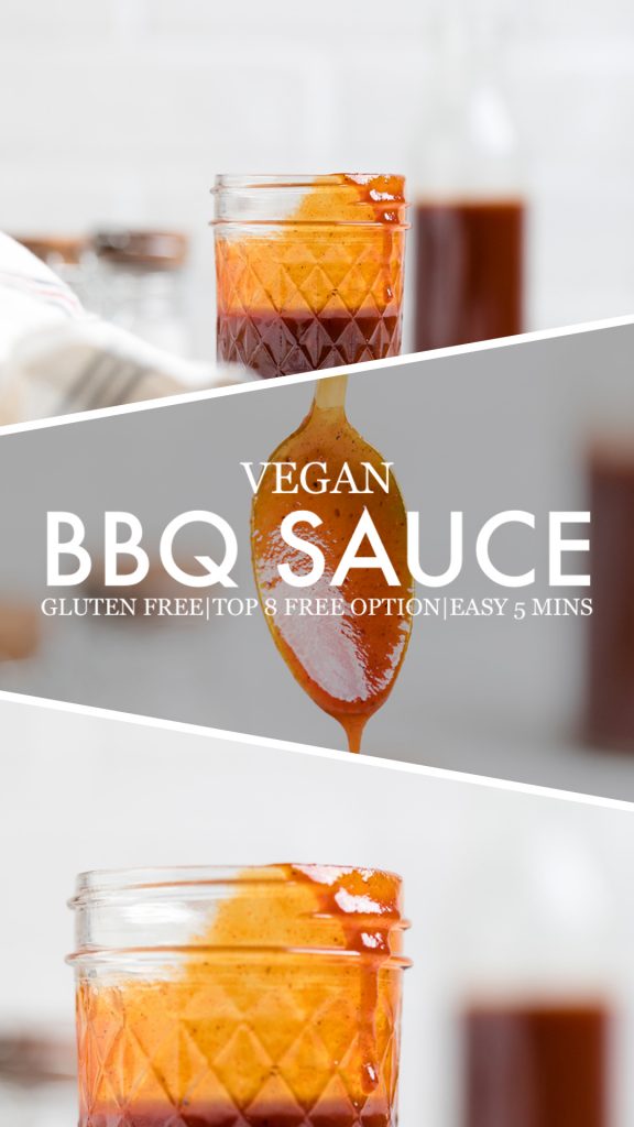 collage of vegan bbq sauce.