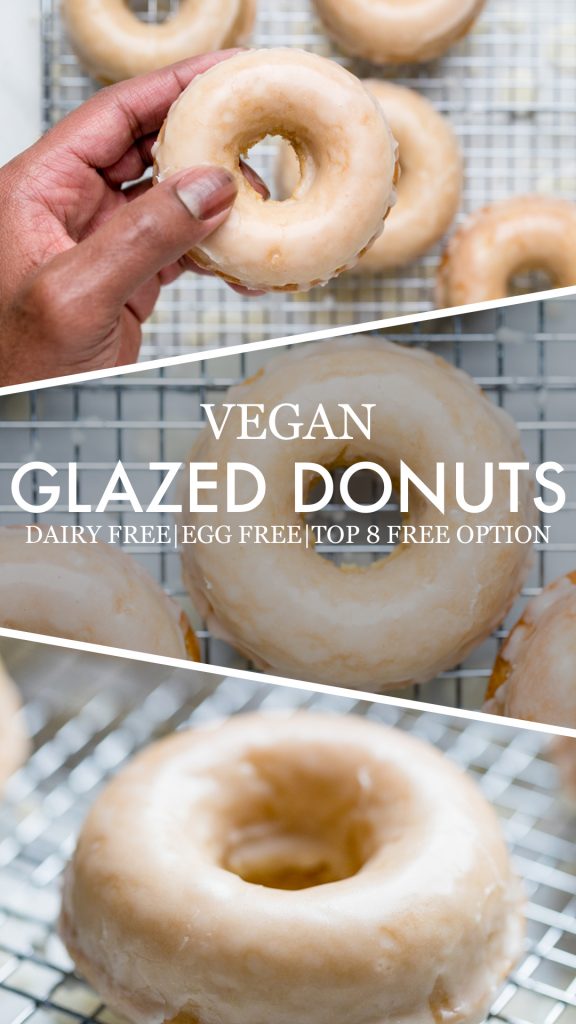 A collage of vegan glazed donuts.