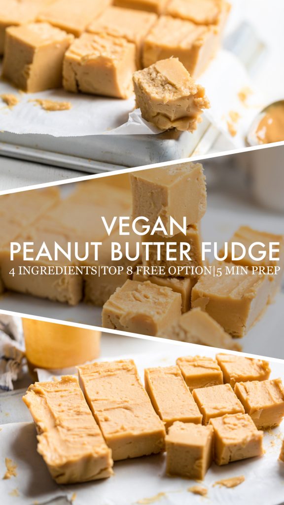 collage of vegan peanut butter fudge. 