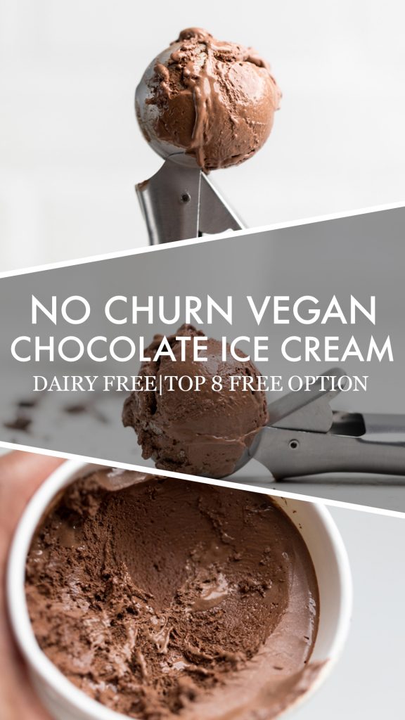 a collage of no churn vegan chocolate ice cream.