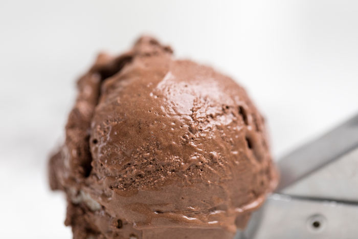 a single scoop of vegan chocolate ice cream.