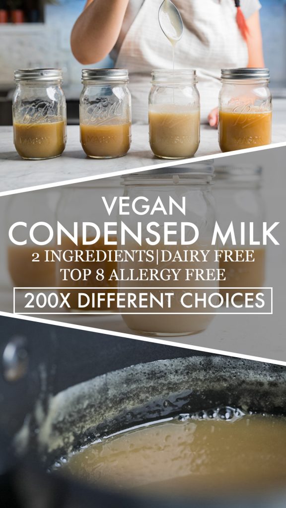 collage of vegan condensed milk.