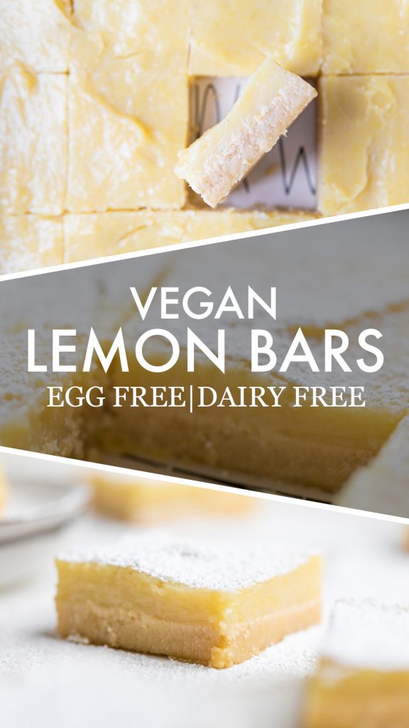 a collage of vegan lemon bars. 