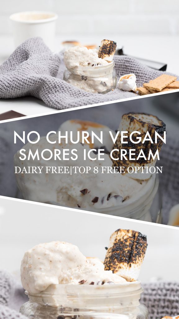 collage of no churn vegan smores ice cream.
