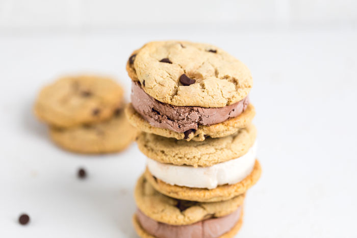 vegan ice cream sandwiches stacked together.