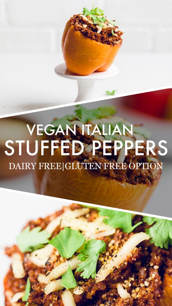 a collage of vegan Italian stuffed peppers.