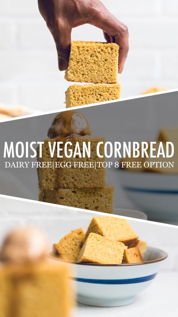 collage of vegan cornbread.