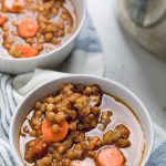 vegan lentil soup in a bowl.