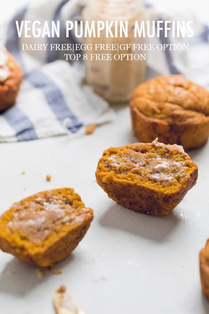 The words Vegan pumpkin muffins overlayed onto muffins.