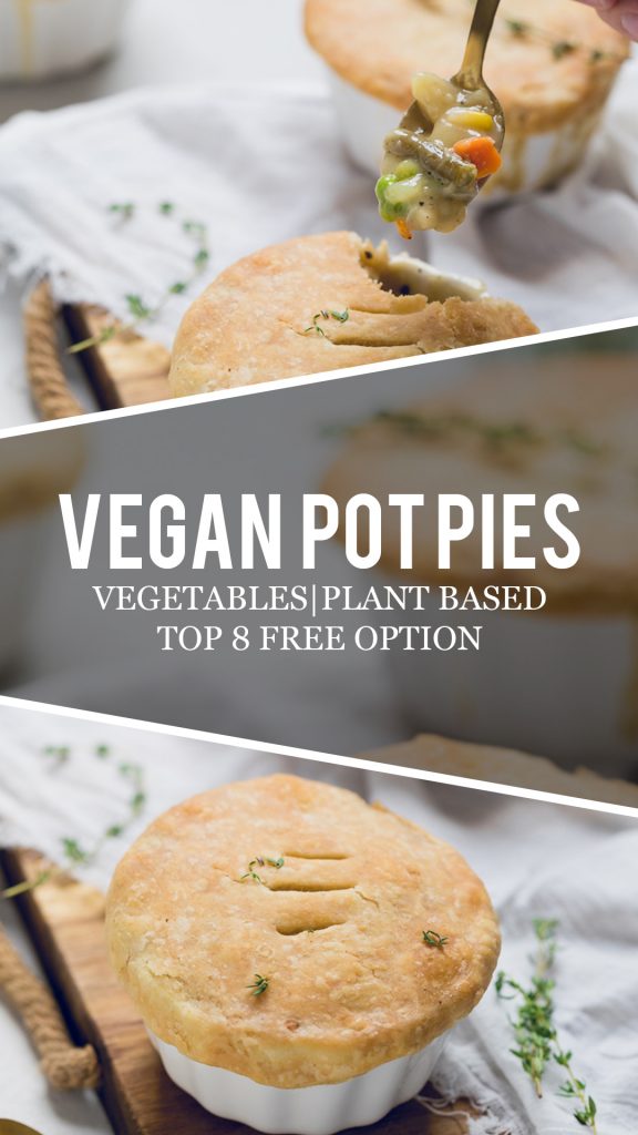 Collage of vegan pot pies.