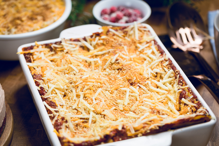 A casserole dish of the best vegan lasagna.