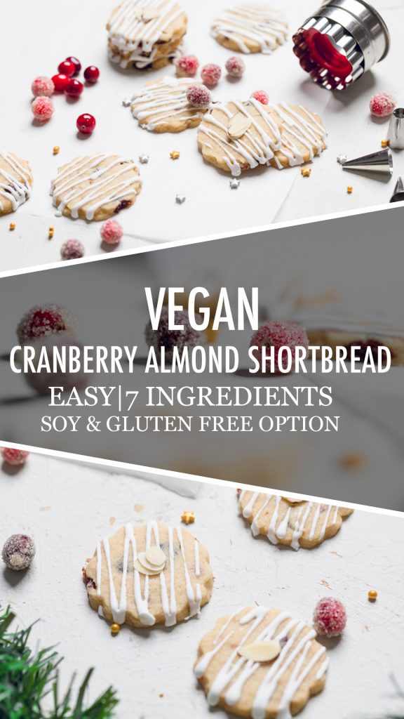 collage of vegan cranberry almond shortbread cookies.