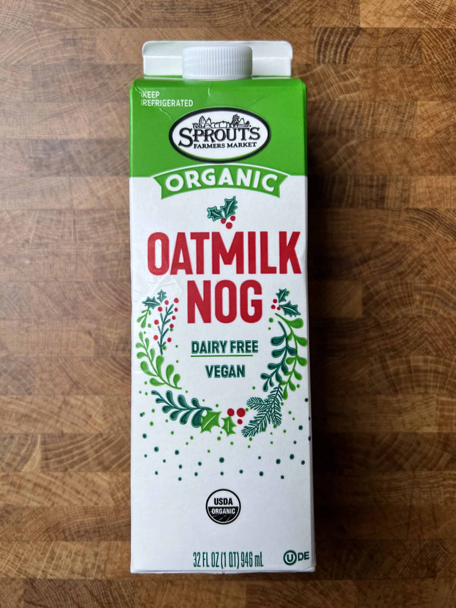 Sprouts Organic Oatmilk Nog carton.