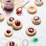 vegan thumbprint cookies filled with strawberry jam.