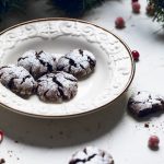 Vegan chocolate crinkle cookies in a bowl.