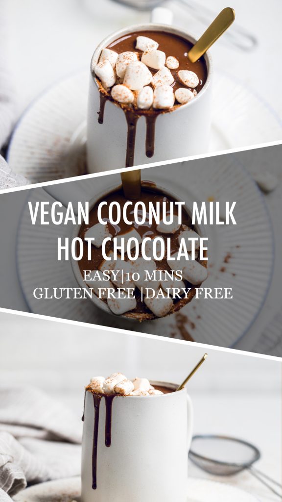 A collage of vegan coconut milk hot chocolate.