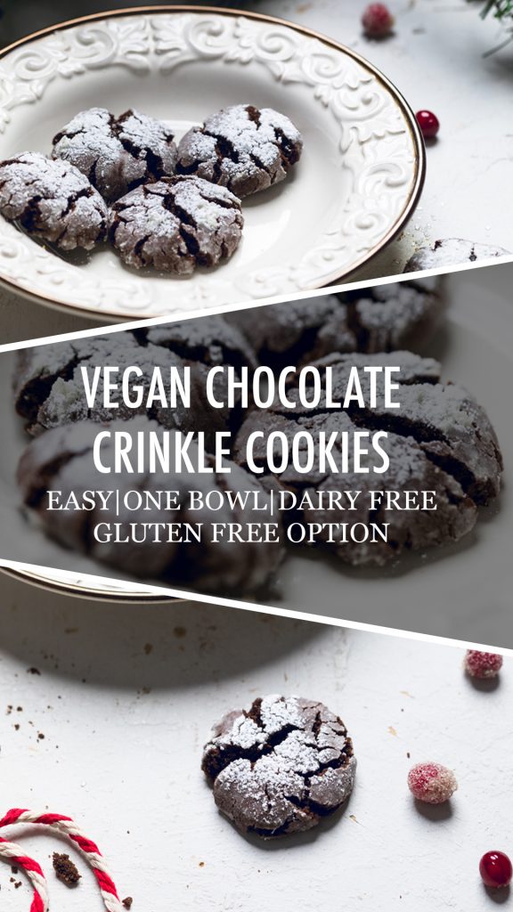 A collage of vegan chocolate crinkle cookies.