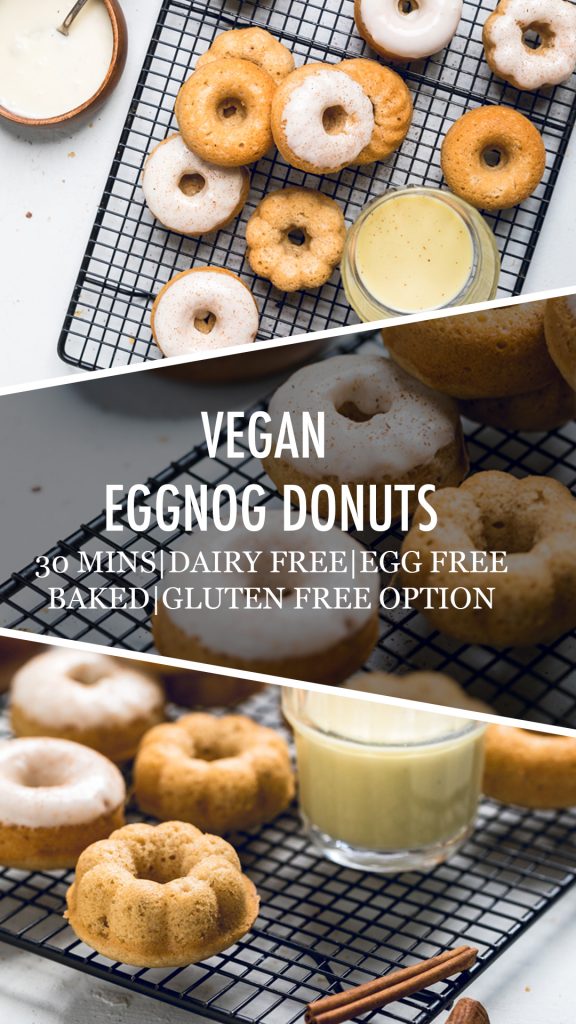 A collage of vegan eggnog donuts.