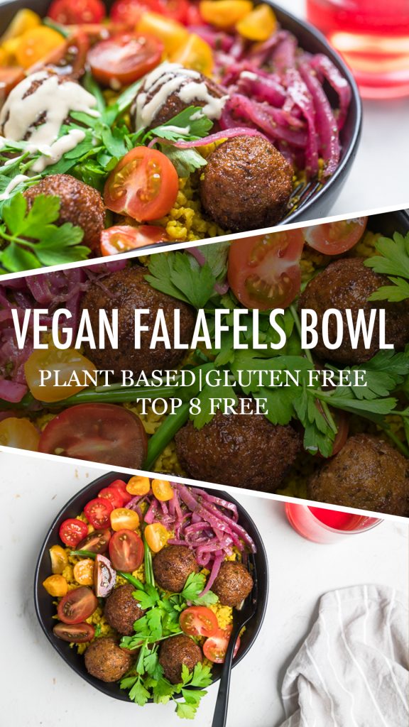 Collage of Vegan Falafel Bowl.