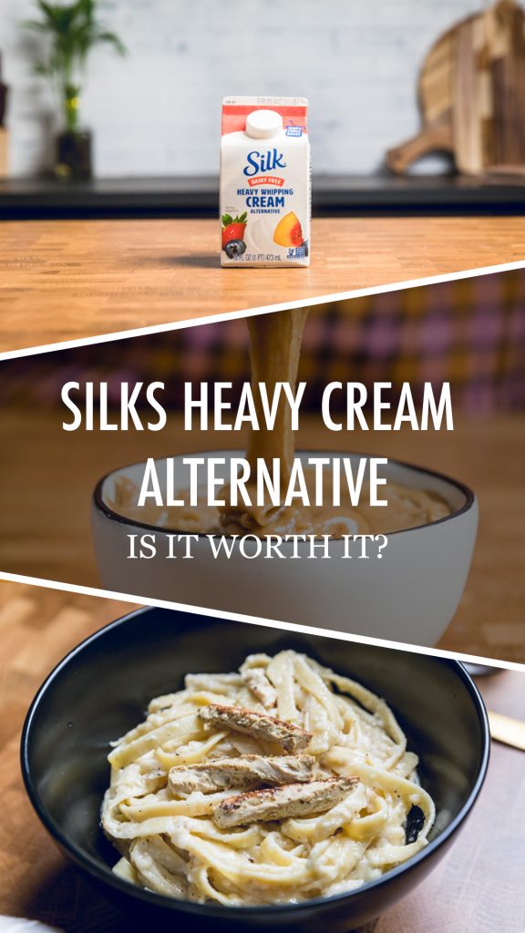 Collage of Silk heavy whipping cream alternative.