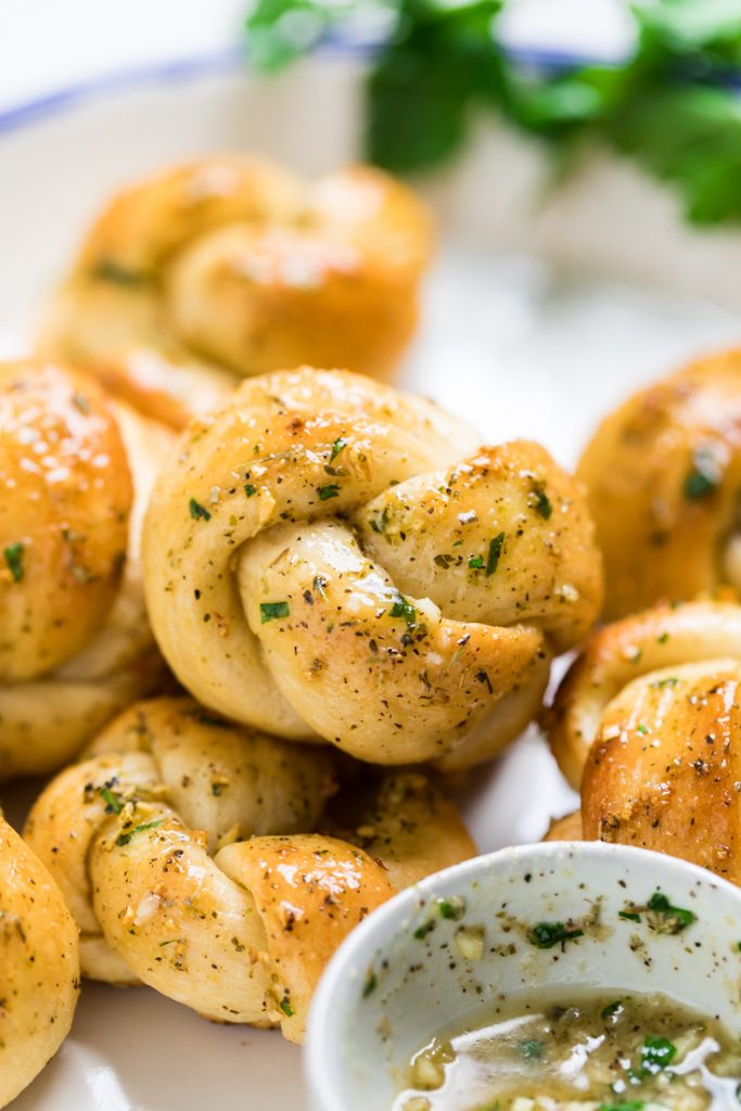 easy vegan garlic knots brushed with herb butter. 