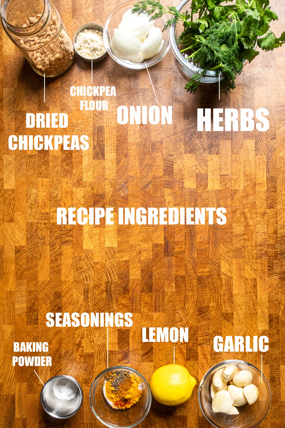 ingredients on a table for vegan falafels.
