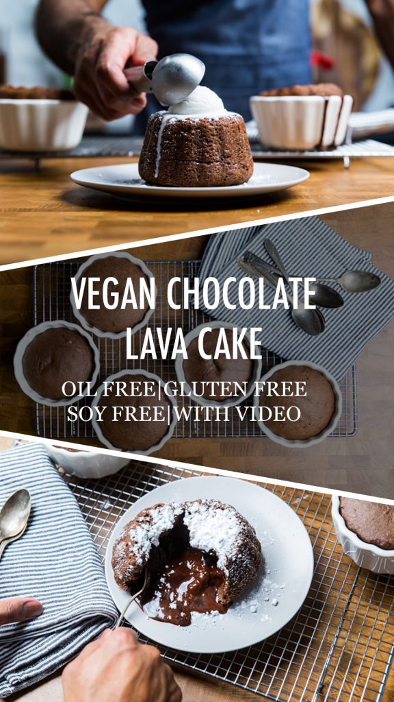 A collage of vegan chocolate lava cake.