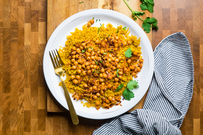 A plate of spicy coconut chickpeas.