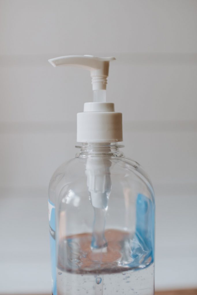 A bottle of hand sanitizer.