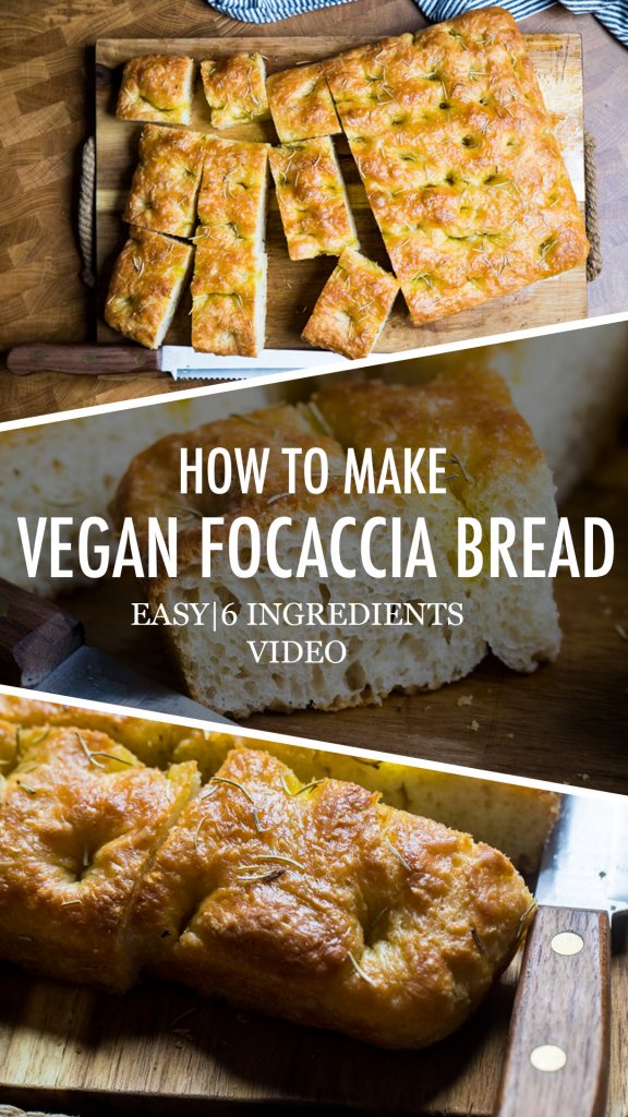A collage of focaccia with the words How to make vegan focaccia bread overlayed.