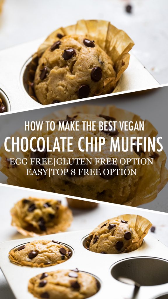 The words How to make the best vegan chocolate chip muffins on a collage of muffins.