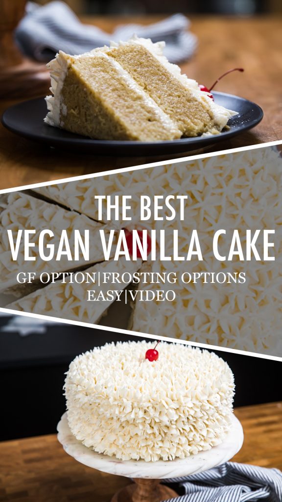 A collage of The best vegan vanilla cake.