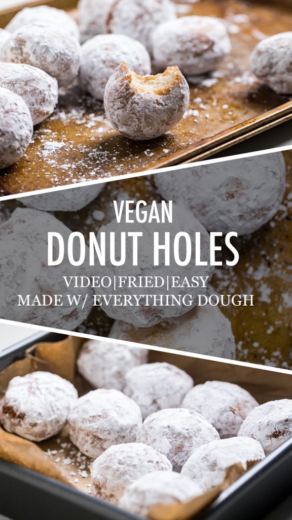 A collage of Fried vegan donut holes.
