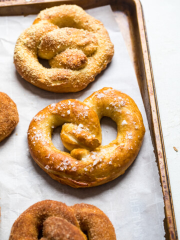 A tray of vegan soft pretzels.