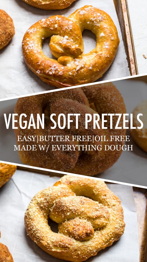 Collage of vegan soft pretzels.