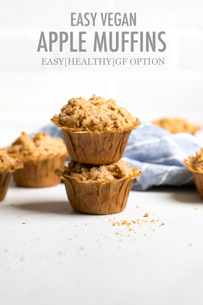 Vegan apple muffins with recipe name overlayed.