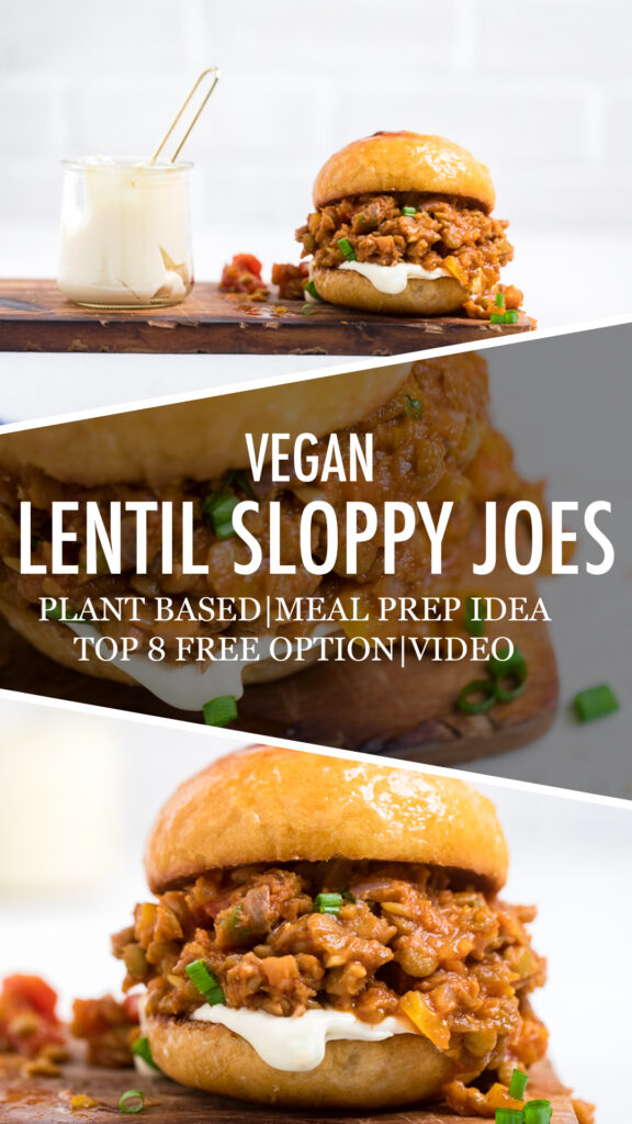 A collage of Vegan lentil sloppy joe sandwiches.