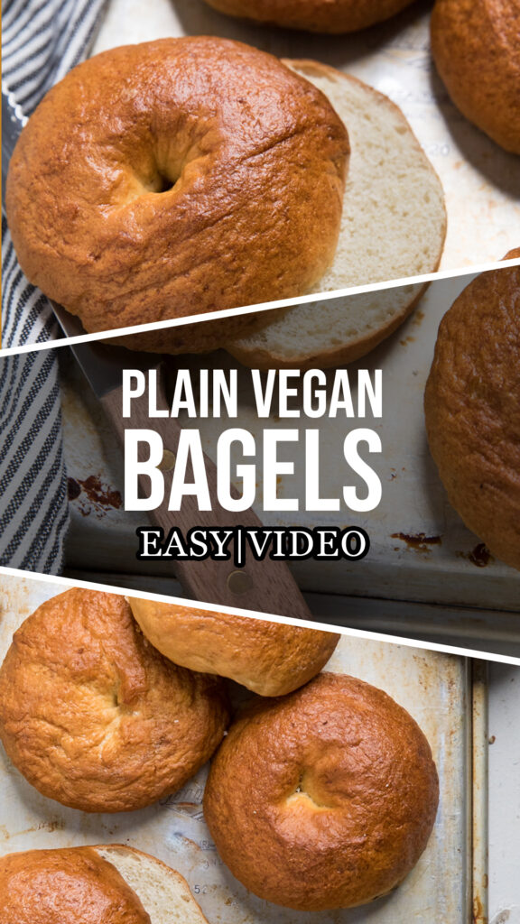 A collage of plain vegan bagels.