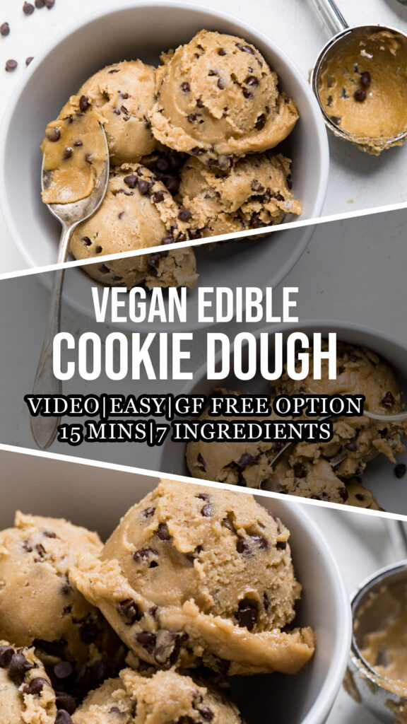 Collage of vegan edible cookie dough.
