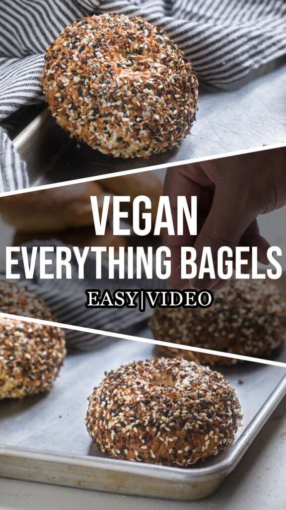 A collage of vegan Everything bagels.