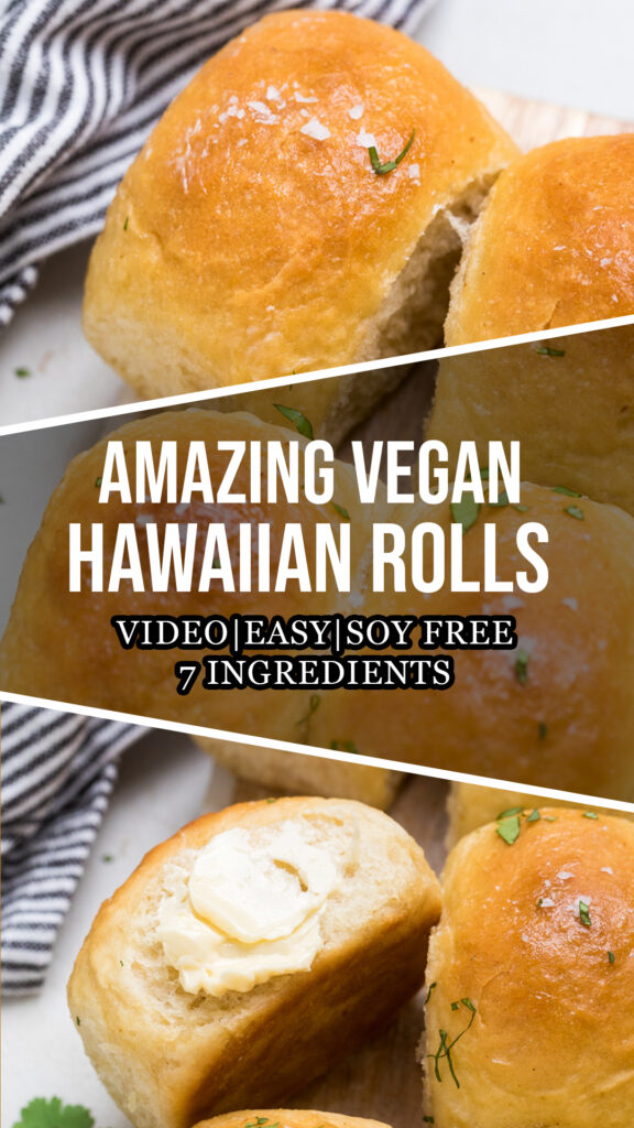 A collage of vegan Hawaiian rolls.