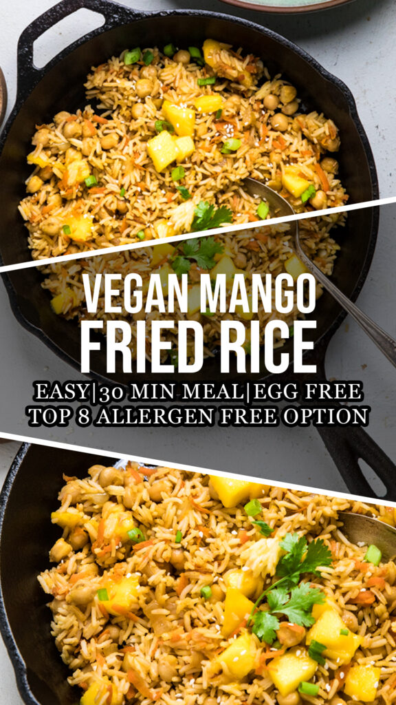 A collage of vegan mango fried rice.